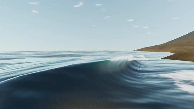 Swell rolls in over the shallows, rises and throws its lip forward into a curl before it collapses into white water.